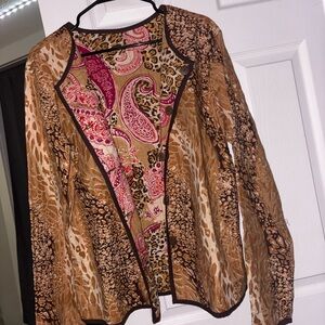 Vintage reversible quilted button up jacket with animal print and paisley print